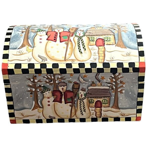 DEPT 56 Wooden Hinged Snowman Storage Box Dome Top Handpainted Christmas Winter - Picture 13 of 14